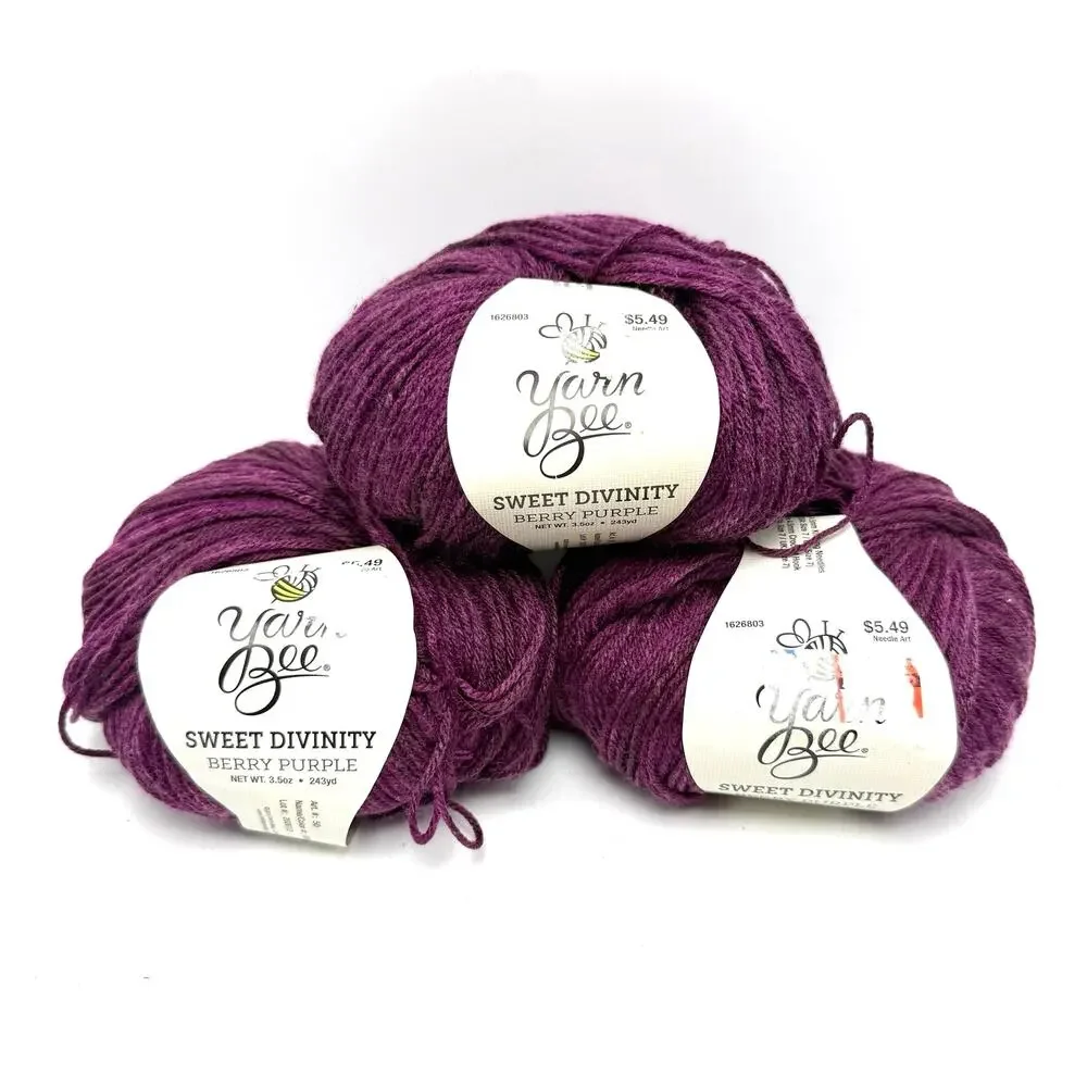 Yarn Bee Sweet Divinity Yarn Magenta Berry Purple 3 Skeins 3.5oz Acrylic Nylon